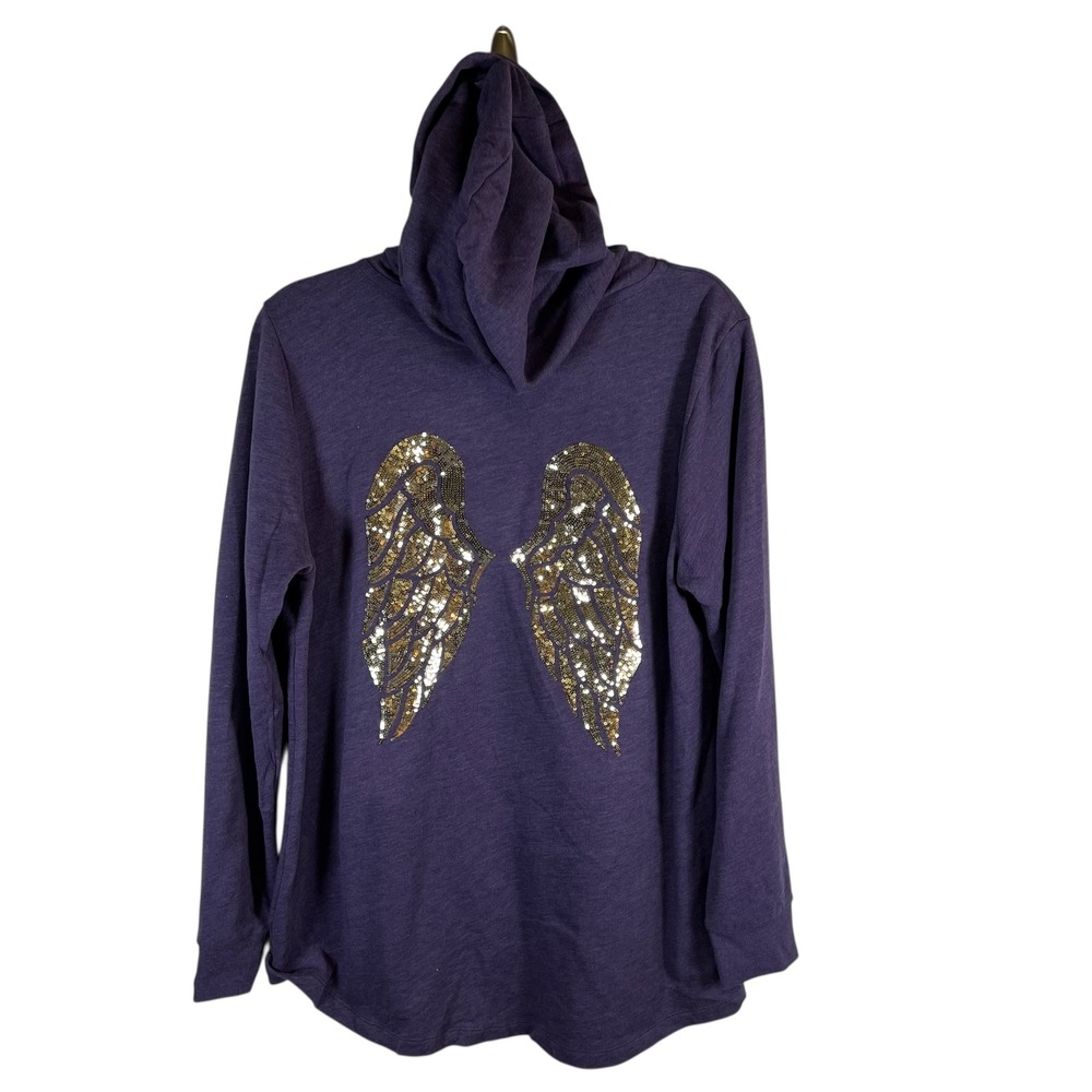 Victorias Secret Purple Sequin Angel Wings‎ Hoodie V-Neck Sweatshirt Large